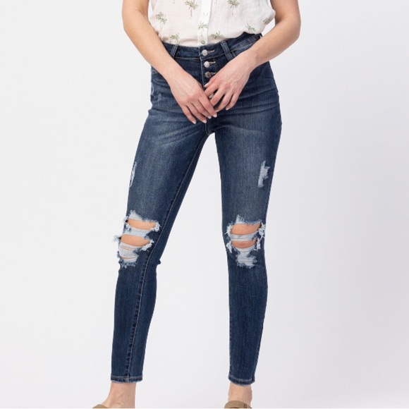 NWT Judy Blue 88477 hi rise button fly skinny Jean 28” size 24W - Picture 7 of 10